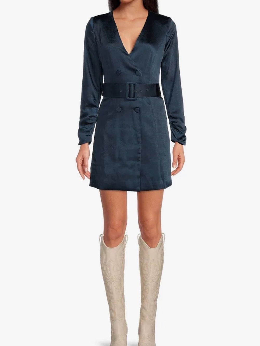NWOT Skies Are Blue Navy Satin Belted Mini Dress